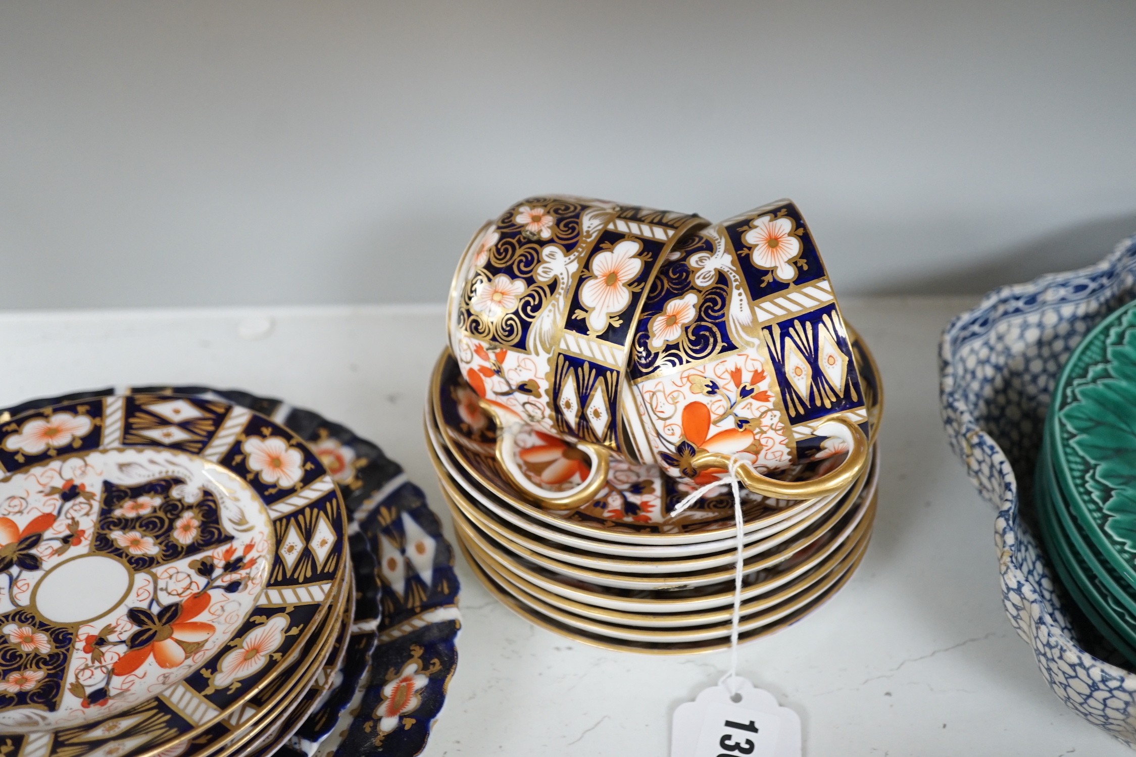 A quantity of Royal Crown Derby Imari teawares, Masons ironstone plates and further 19th century ceramics